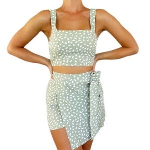ZAFUL mint green abstract dot matching crop top wrap skirt set size small